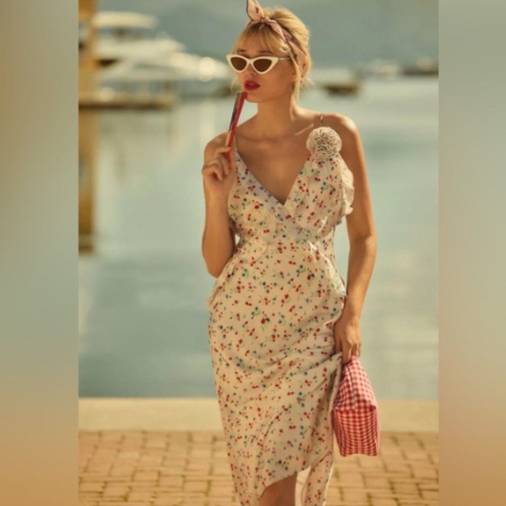 Brand New Bardot Olea Sleeveless Ruffle Midi Dress